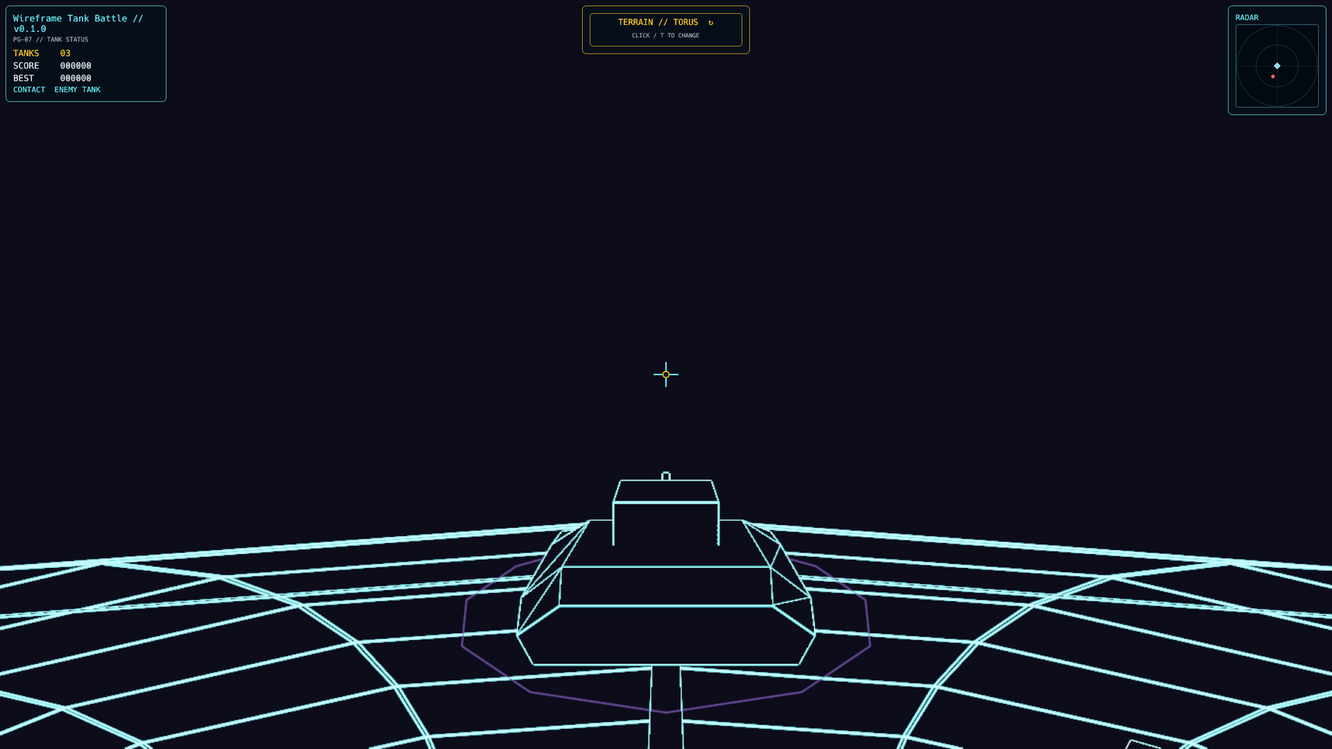 Tank on the curved cyan grid of the Torus battlefield